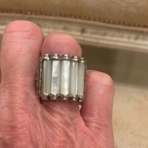 KONSTATINO Elegant White Mother-of-Pearl Wide Band Ring - Womens Jewelry